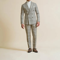 Suit - Taupe Alpaca Wool Blend w/ White Windowpane 5920 OMJ Clothing