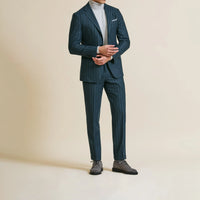 Suit - Petrol Natural Bi-Stretch s130 Wool Flannel with Chalk Stripe 5932 OMJ Clothing