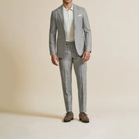 Suit - Stone Grey Wool-Cashmere with Chalk Stripe 5942 OMJ Clothing