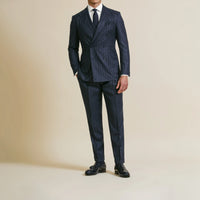 Suit - Loro Piana Midnight Blue Wool-Cashmere with Chalk Stripe 5961 OMJ Clothing