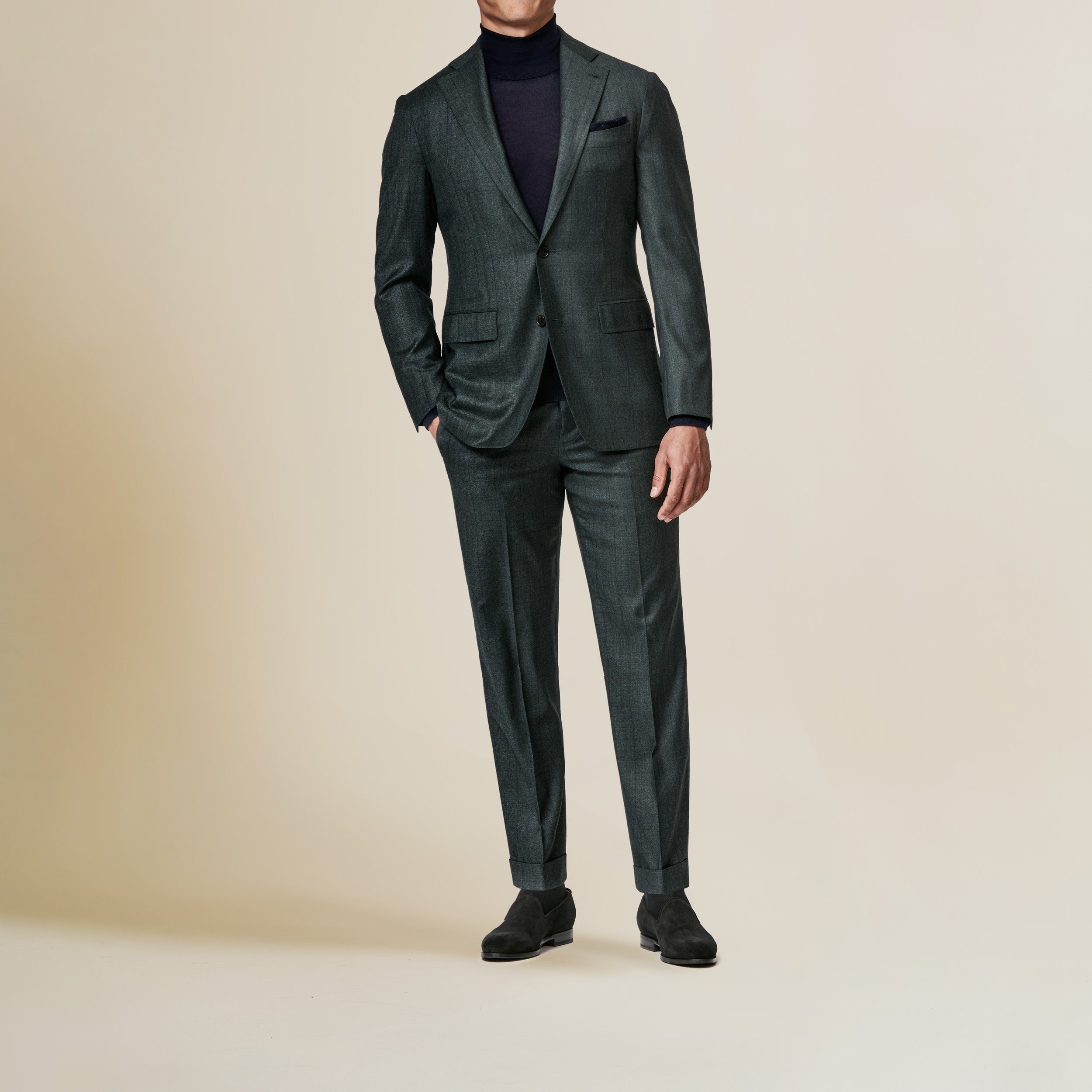 StudioSuits Bespoke 2 Pc Suit Glen Plaid Flat Front Super