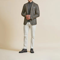 Sport Coat - Loro Piana Light Brown Wool-Silk Cashmere with Blue Double Windowpane 9060 OMJ Clothing