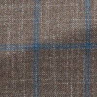 Sport Coat - Loro Piana Light Brown Wool-Silk Cashmere with Blue Double Windowpane 9060 OMJ Clothing