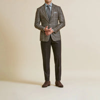 Sport Coat - Loro Piana Dark Brown Wool-Silk Cashmere Glencheck with Grey Windowpane 9062 OMJ Clothing