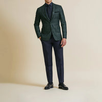 Sport Coat - Loro Piana Bottle Green Wool-Silk Cashmere with Subtle Blue Windowpane 9074 OMJ Clothing
