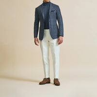 Sport Coat - Loro Piana Two Blue Wool-Cashmere Houndstooth with Brown Overcheck 9077 OMJ Clothing