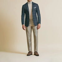 Sport Coat - Loro Piana Two Blue Wool-Silk Basketweave with Check 9079 OMJ Clothing