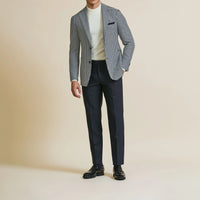 Sport Coat - Midnight Blue-Off-White Wool-Alpaca-Silk Houndstooth 9082 OMJ Clothing