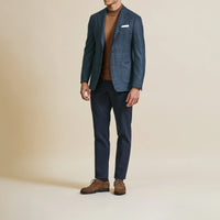 Sport Coat - Loro Piana Aqua Blue Wool with Brown Windowpane 9089 OMJ Clothing