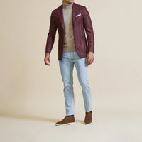 Sport Coat - Loro Piana Berry Red Wool-Silk with Blue Windowpane 9090 OMJ Clothing