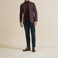 Sport Coat - Berry Red-Dark Blue Wool-Silk Cashmere Houndstooth 9094 OMJ Clothing
