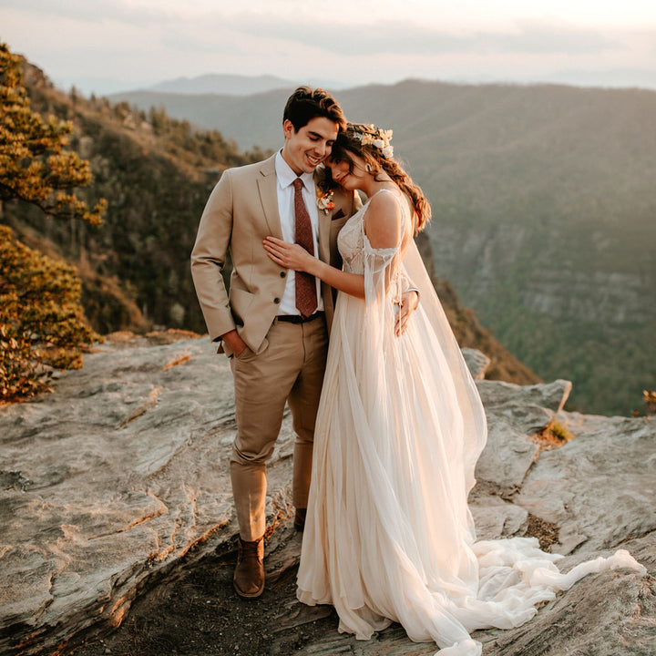 Tan Chino Suit for Mountain Wedding in Lenoir, NC