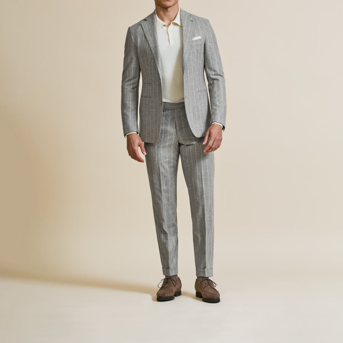 Suit - Stone Grey Wool-Cashmere with Chalk Stripe 5942