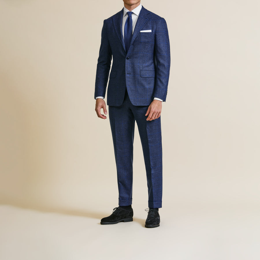 Suit - Loro Piana Royal Blue Natural Stretch s120 Wool Glencheck with Windowpane 5950