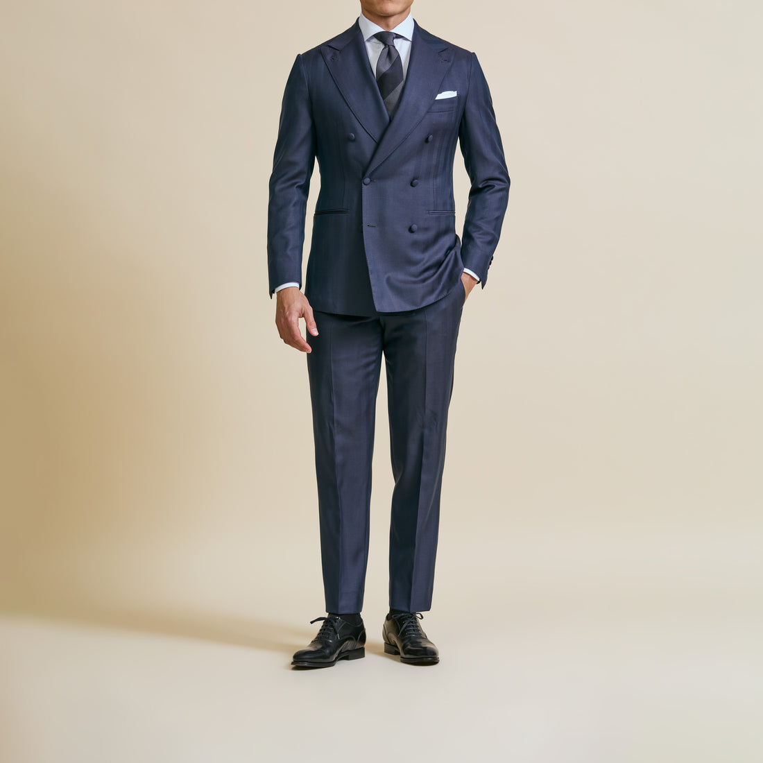 Suit - Dark Blue Natural Bi-Stretch s130 Wool Solaro Herringbone 5958