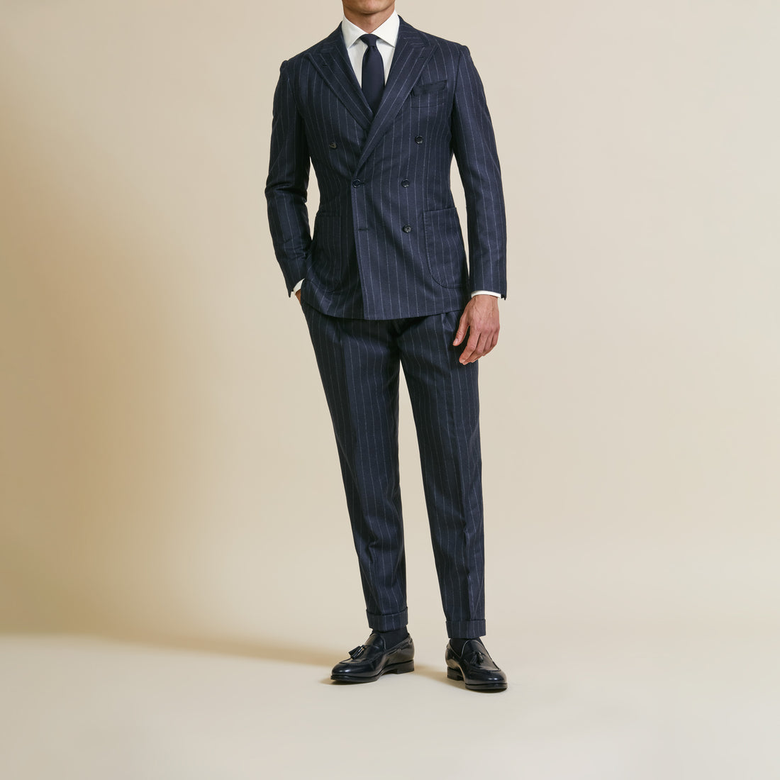 Suit - Loro Piana Midnight Blue Wool-Cashmere with Chalk Stripe 5961