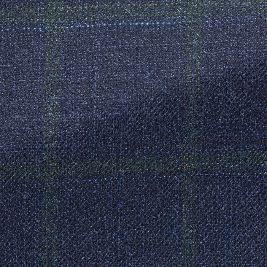 Sport Coat - Loro Piana Peacock Blue Wool-Silk Cashmere with Green Windowpane 9075