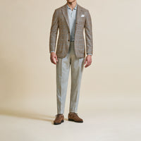 Sport Coat - Loro Piana Tan Wool-Cashmere Glen check with Light Blue Overcheck 9086