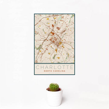 Charlotte NC Map Print Woodblock